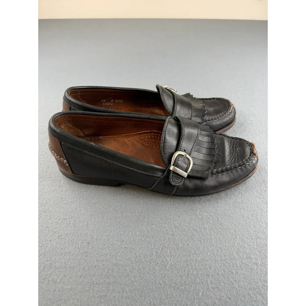 Allen Edmonds Loafers Mens 10 D Black Leather Kiltie Buckle Waterbury 42571
